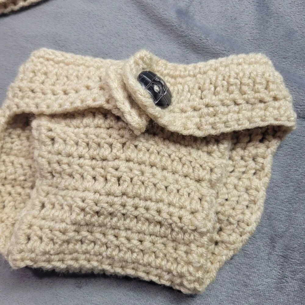 Crocheted Bunny Hat & Diaper Cover Baby Set‎ With Pom Pom Tail
